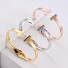 Double T Letter T Bracelet Dual Row Spring Polished Mirror Surface Titanium Steel Plated Vacuum Jewelry Accessory Hand Ring
