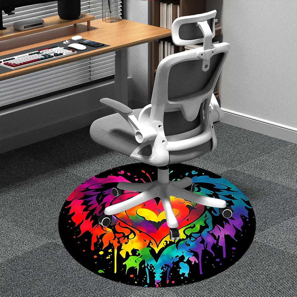 1PC Heart Rainbow Office Round Area Rug,  Mat Suitable ForOffice, Under Office Chairs Bedroom Living Room Home Decor, Room Deco