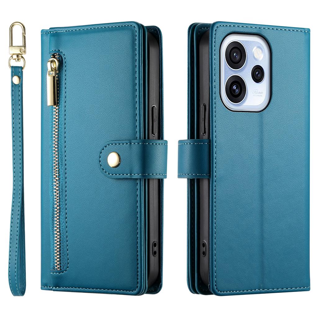 For Oppo Reno15 F 5G Leather Case Zipper Pocket Wallet Phone Cover with Straps