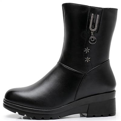 Модные женские зимние сапоги, кожаные сапоги на платформе до середины голени для женщин, зимняя теплая обувь, ботильоны на молнии, женские ботильоны для женщин