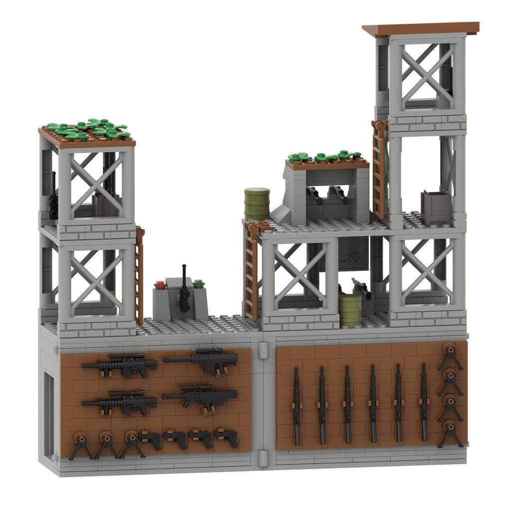 Boy Bricks Игрушки Военная база сцена сторожевые вышки Вторая мировая война Армейское оружие Оборудование стены башни Набор строительных блоков