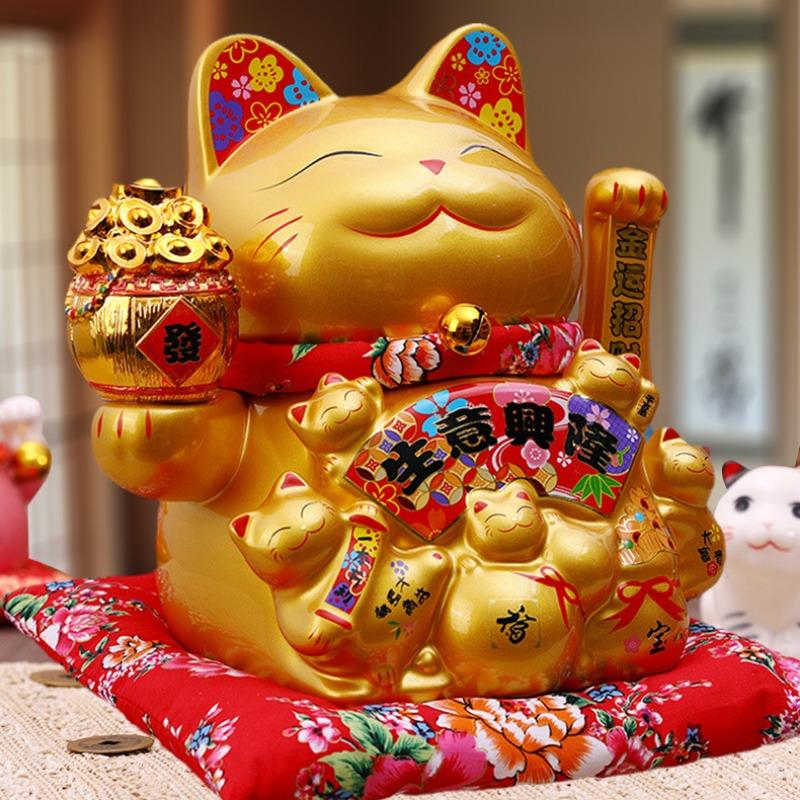 Золотая Ручная Удачная Кошка Магазин Украшений Открывается Бизнес Процветающий Керамический Автоматический Ручной Удачливый Кот