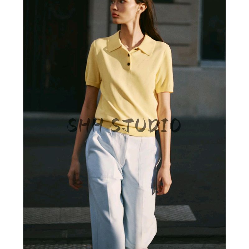 Spring New Women's Clothing Sports Style Casual Knitting Polo Shirt Collar Short Sleeve Minimalist Tops 2142019