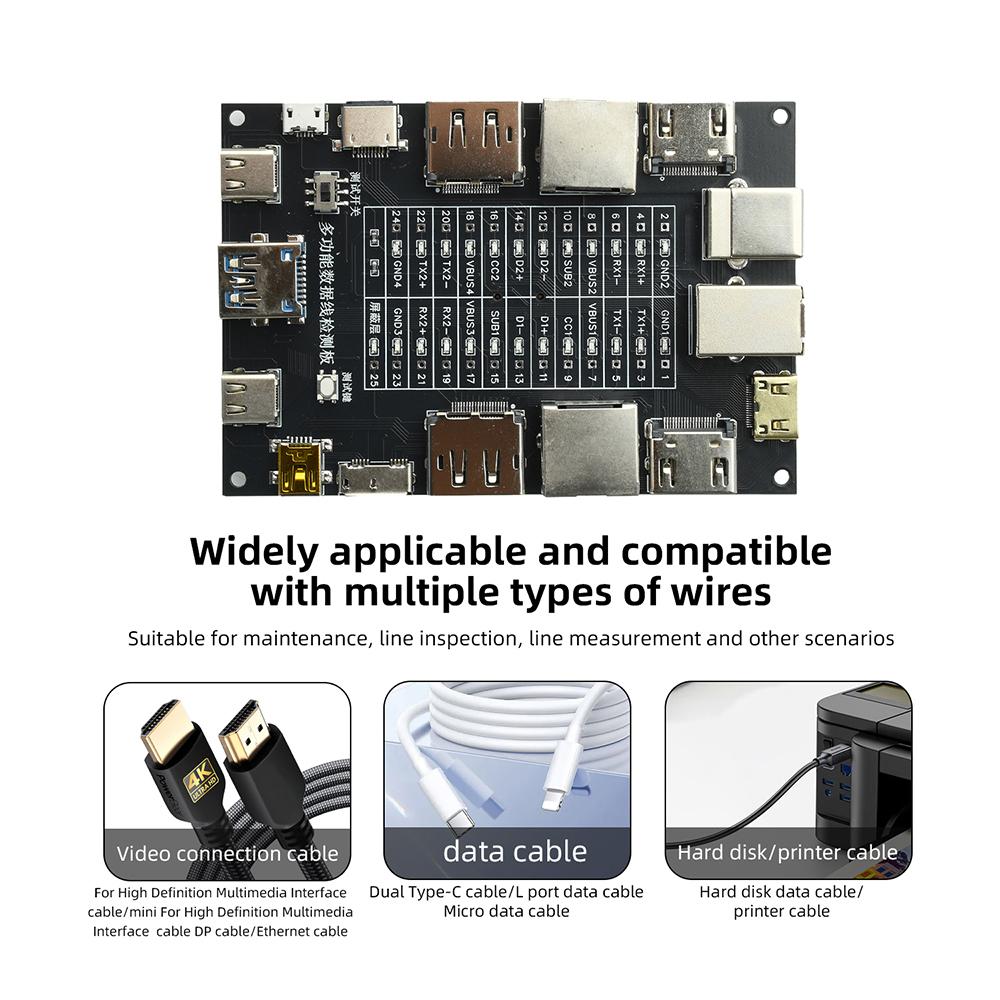 Portable Multi Interface Cable Tester Board Support TYPE C LIGHTNING MICRO B MINI B Network Printer Detector