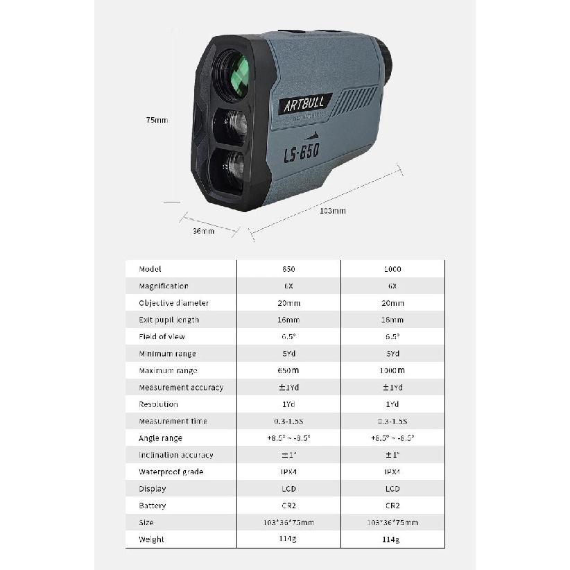 ARTBULL Laser Rangefinder Hunting Outdoor 1200M 650M Golf Rangefinder with Flag-Lock Slope Adjusted Distance Meter