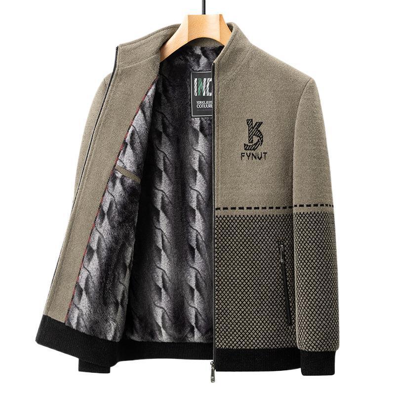 Новая повседневная шерстяная куртка из синели для мужчин на осень и зиму с бархатом и утолщенной посадкой. Куртка из бархатной шерстяной шерсти золотистой норки с воротником-стойкой.
