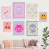 Красочная датская пастельная картина на холсте, настенные постеры, эстетический вишневый плед, смайлик, принт бабочки, настенное искусство, домашний декор для детской комнаты