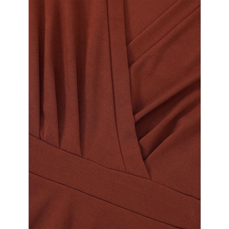 Весенне-осеннее женское платье, однотонное трендовое жаккардовое платье с длинным рукавом и v-образным вырезом