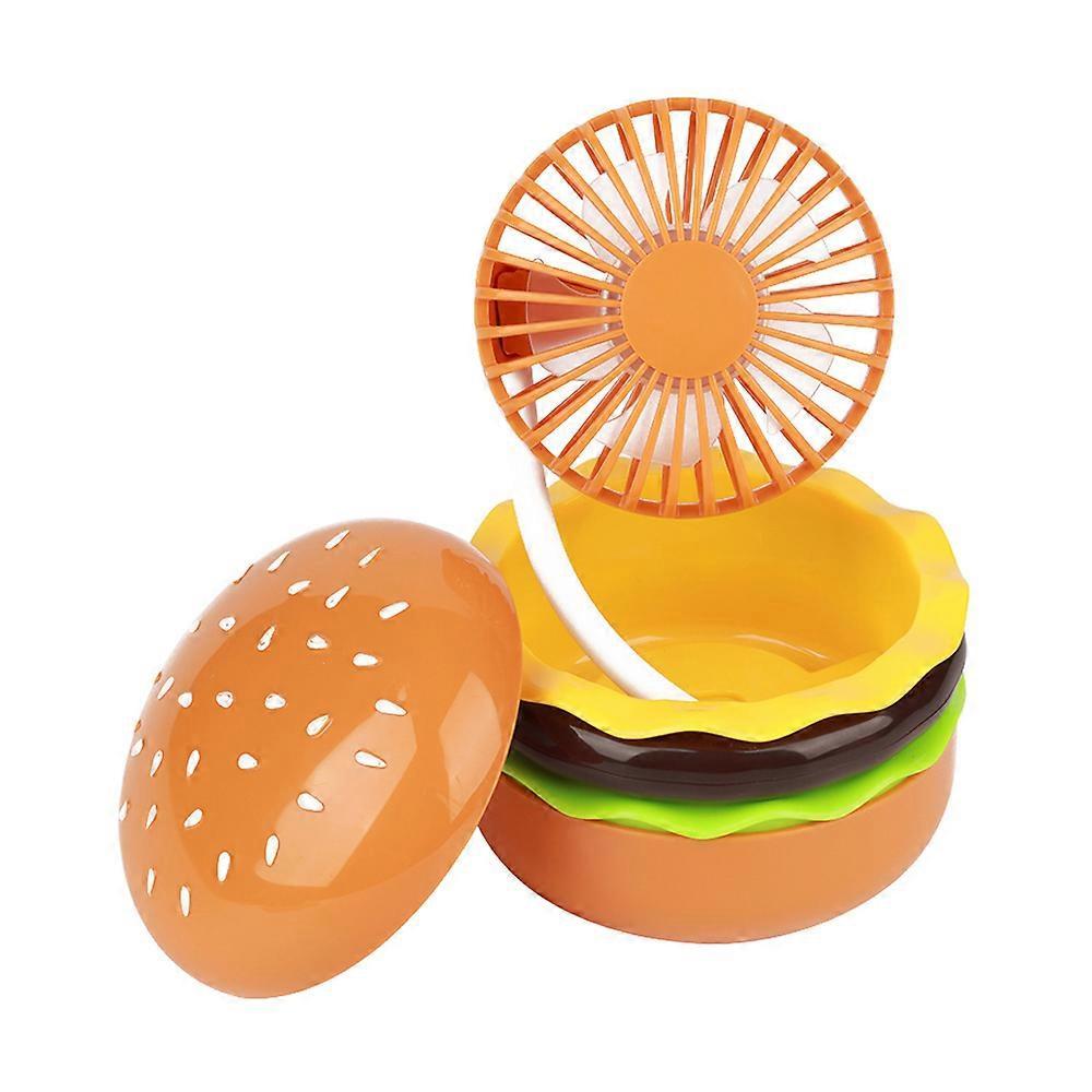 Cute Hamburger Small Fan with Make-up Mirror USB Charging Rotating Fan for Desk, Adjustable Hand Fan for Home Dorm Travel