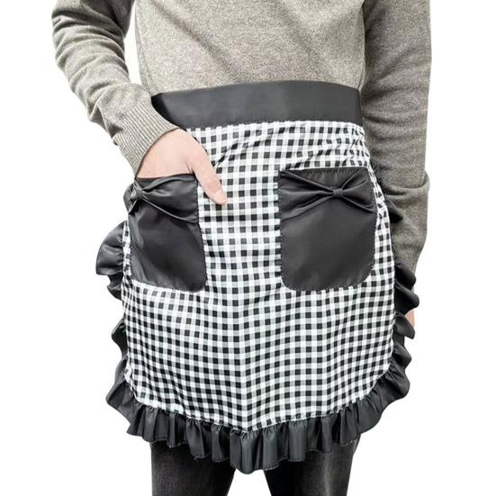 Кухонный фартук Yousheng с двойными карманами, отделанный оборками полуфартук с регулируемыми завязками, фартук для кондитерской промышленности в западном стиле