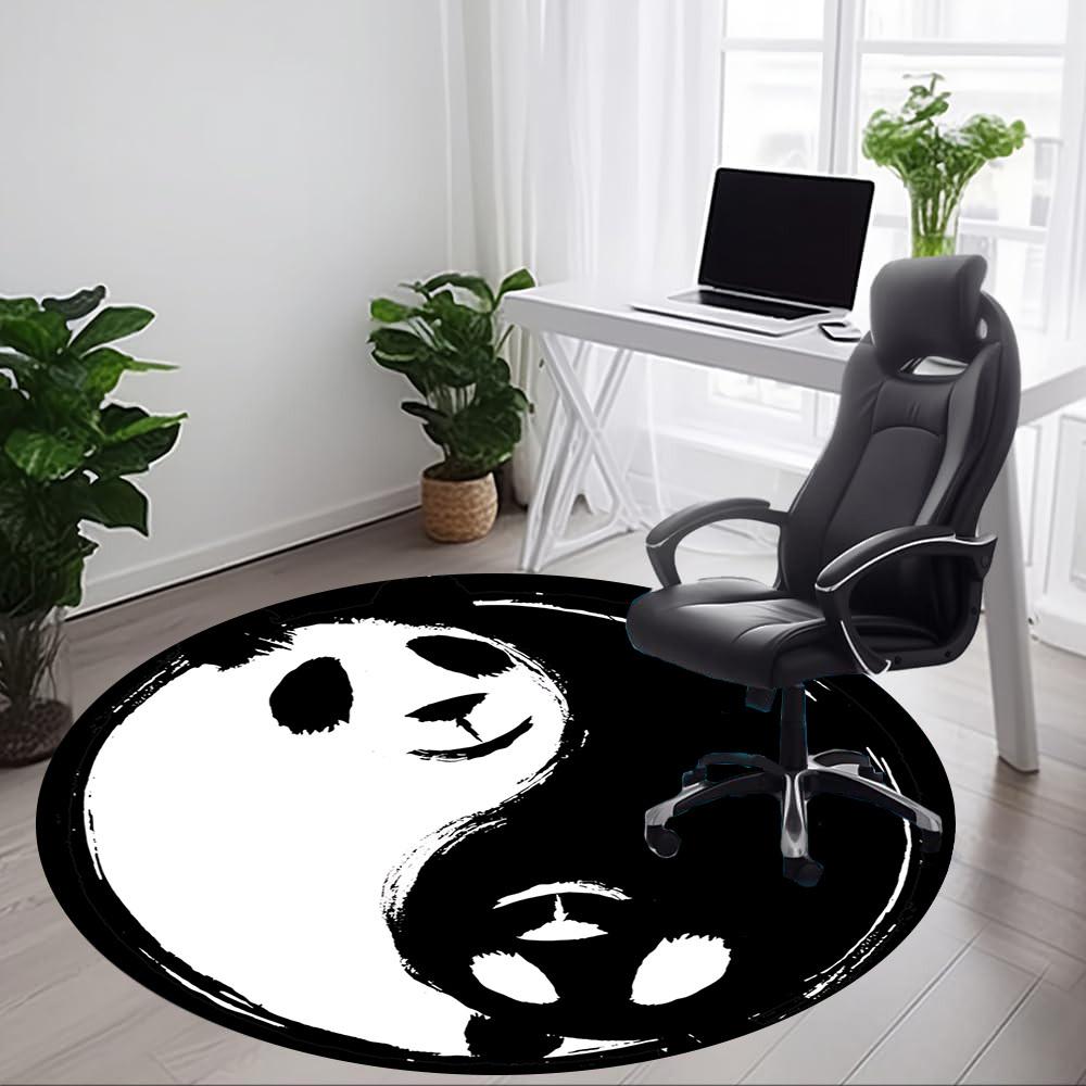 1pc Panda YinYang Office Round Area Rug, Indoor Mat Suitable For Office, Under Office Chairs Bedroom Living Room Home Decor, Room Deco