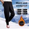 Winter Men Pants Thick Plush Lined Elastic Waist Windproof Solid Color Loose