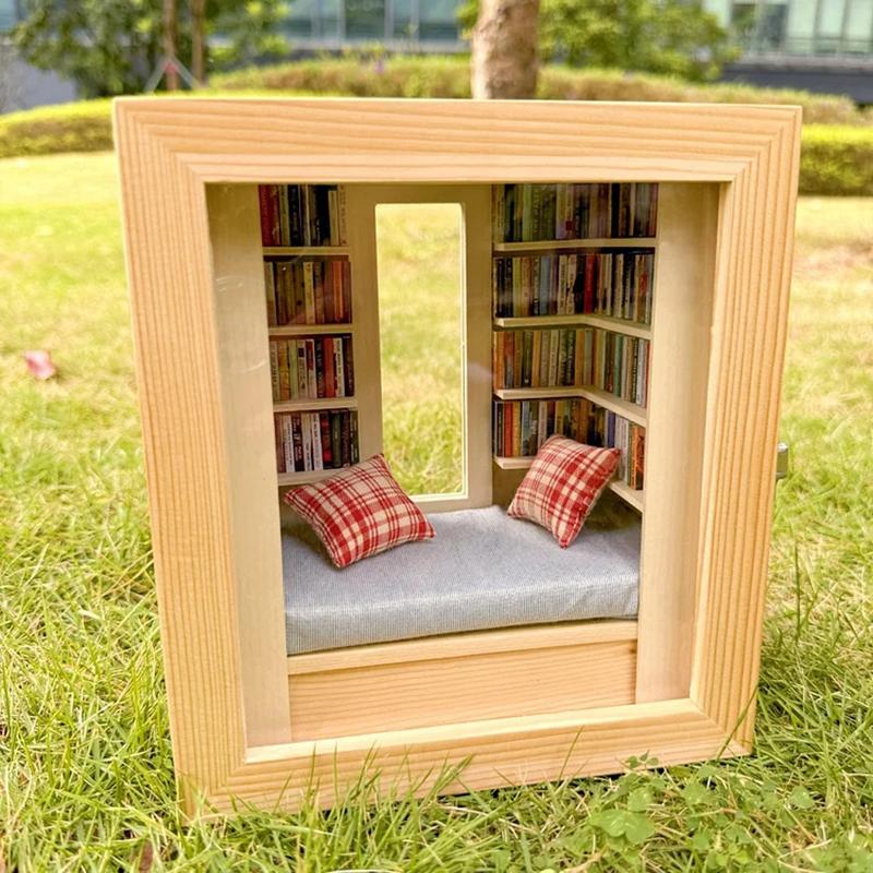 1 комплект миниатюрных украшений для комнаты, креативная антитревожная книжная полка, ручная работа, комнатная коробка с изысканными деревянными сценами