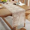 Bohemian Table Runner, Beige Crochet Table Runner with Tassels, Lace Hollow Pastoral Romantic Fresh Casual Table Runner, Suitable for Home Decoration