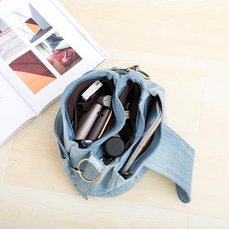 Джинсовая женская сумка через плечо с одним плечевым ремнем, трехслойными карманами и несколькими отделениями для мамины сумки.