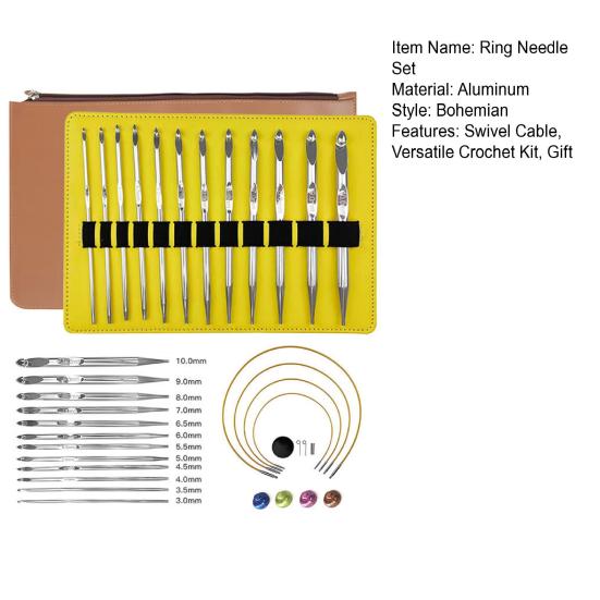 26 шт./компл. набор кольцевых игл, алюминиевые крючки для вязания, 6-дюймовый сменный кабель, набор эргономичных крючков для вязания