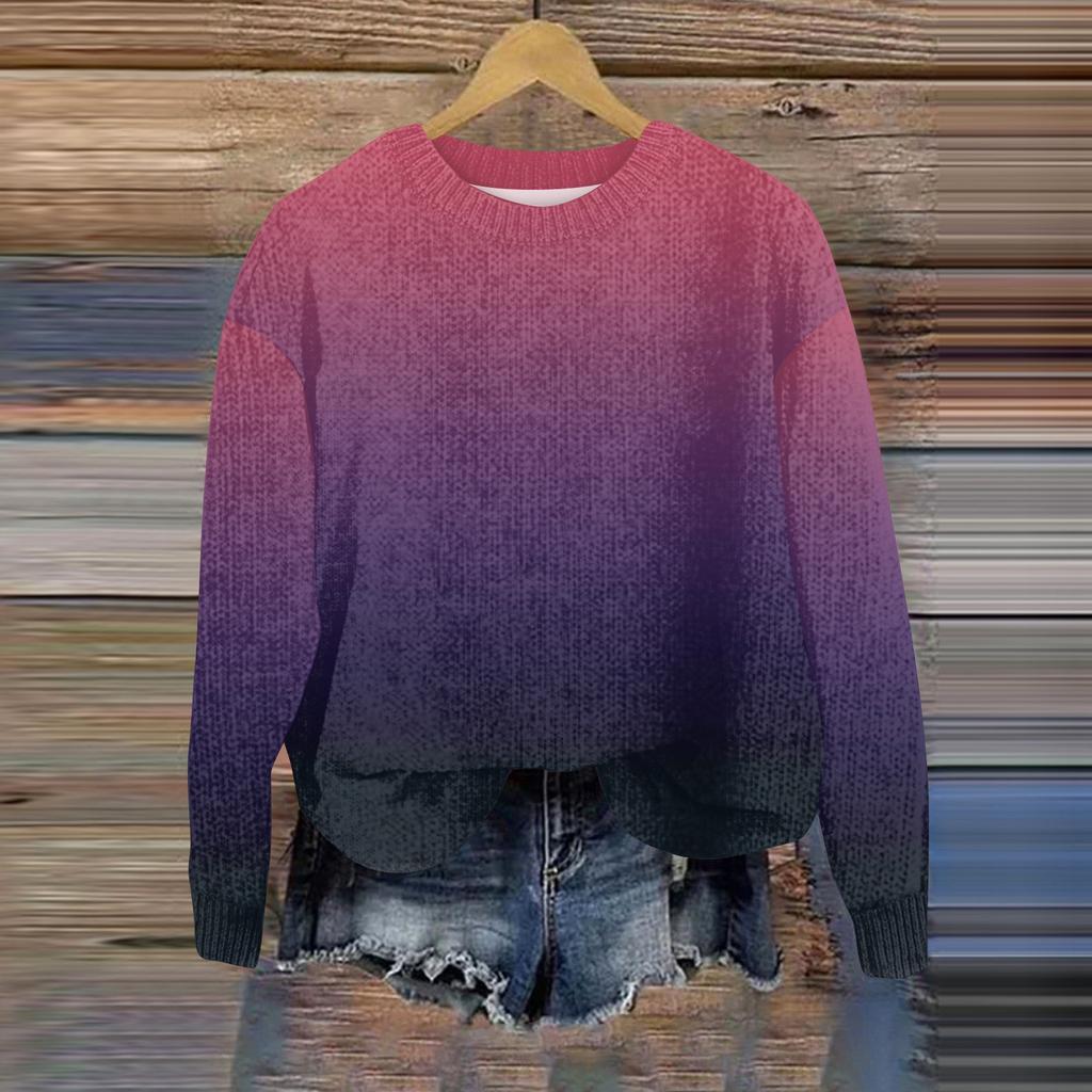 Свитшоты для женщин Вязаный свитер Милая рубашка Осенний круглый вырез Пуловер Топы