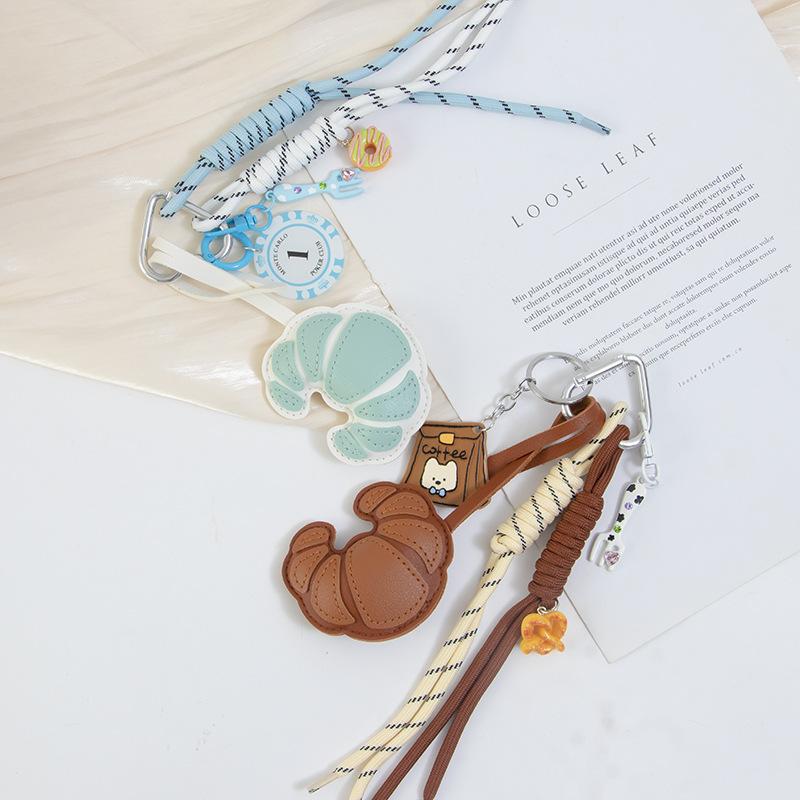 Creative Diy Croissant Luggage Pendants Leather Fashion Braided Rope Pendant Versatile Phone Case Pendants Bag Charm