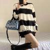 Винтажный полосатый свитер для женщин на раннюю осень, свободный вязаный свитер с длинными рукавами