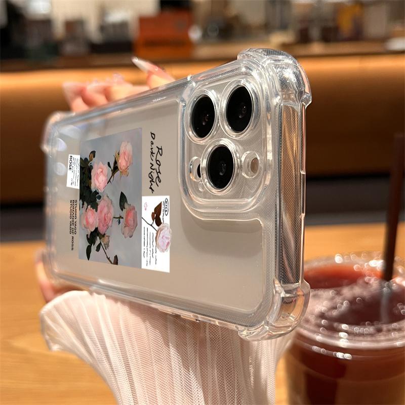 Чехол для iPhone 16 15 14 13 12 11 Pro Max 7 8 15 16 Plus X XR XS Max SE Милый прозрачный силиконовый мягкий чехол с розовым цветком