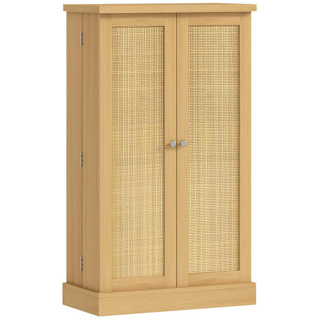 104 cm Rattan Kitchen Cabinet with 5-Tier Shelf, 12 Spice Racks and Adjustable Shelves, Natural