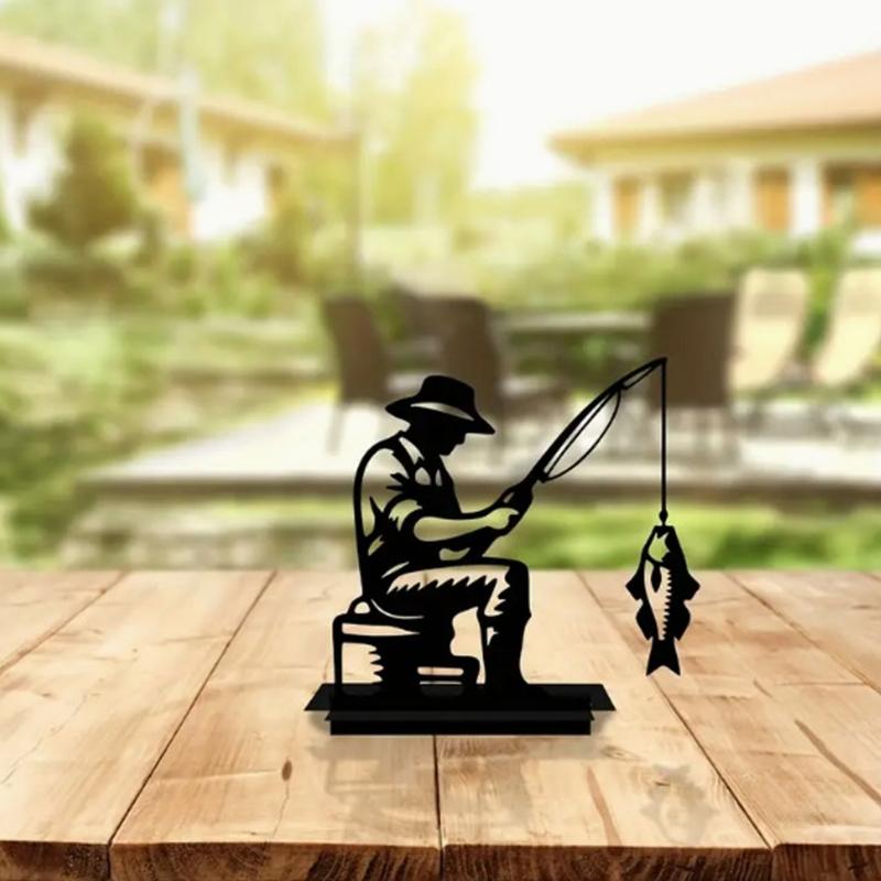 Artistic Metal Fisherman Figurine Indoor Outdoor Decorative Gift For Fishing Hobbyists And Home Decoration
