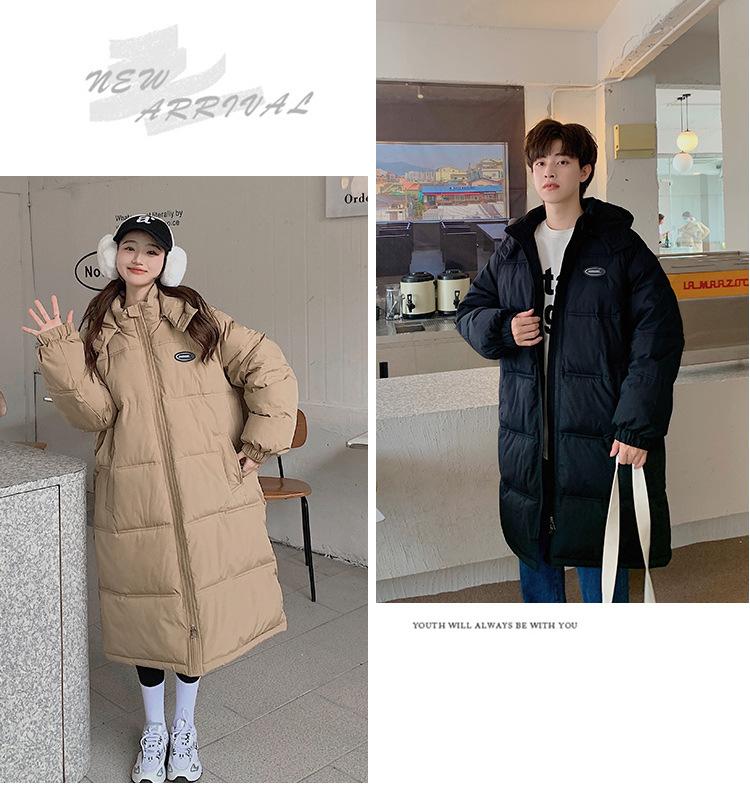 Осенне-зимняя мужская и женская однотонная свободная ветрозащитная утолщенная теплая длинная женская куртка с капюшоном