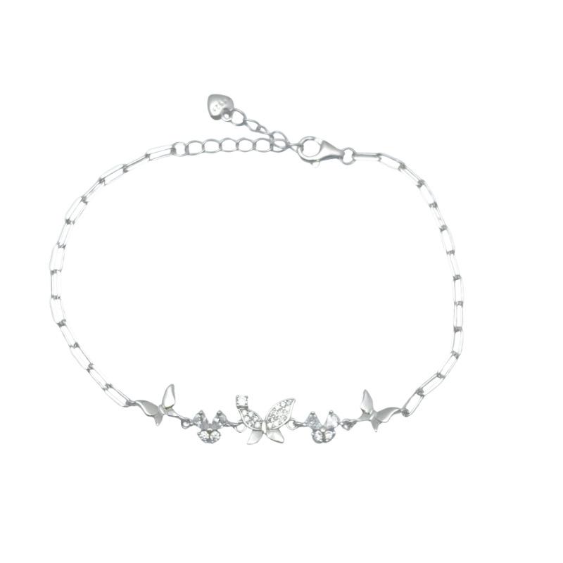 S925 Sterling Silver Butterfly Bracelet for Women - Elegant Inlaid Design, Perfect Birthday Gift for Girlfriend