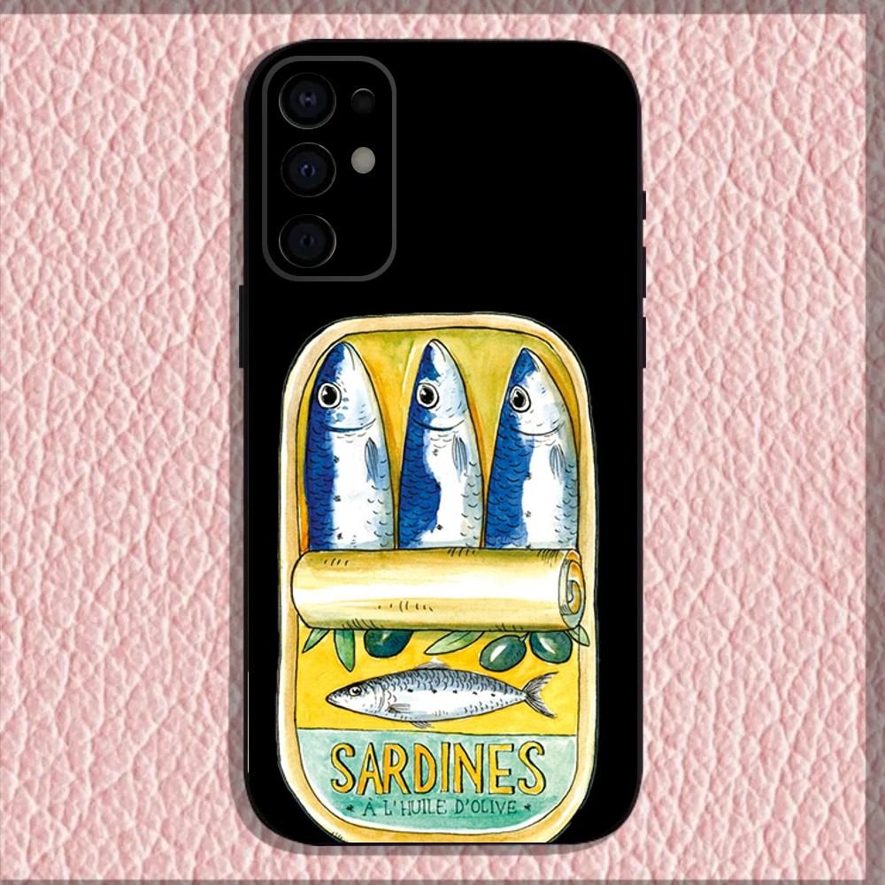 Чехол для телефона "Сардины консервированные" для Samsung S25, S24, S21, S22, S23, S30, Ultra, S20, Plus, Fe, Lite, Note, 10, 9, 5G Черный
