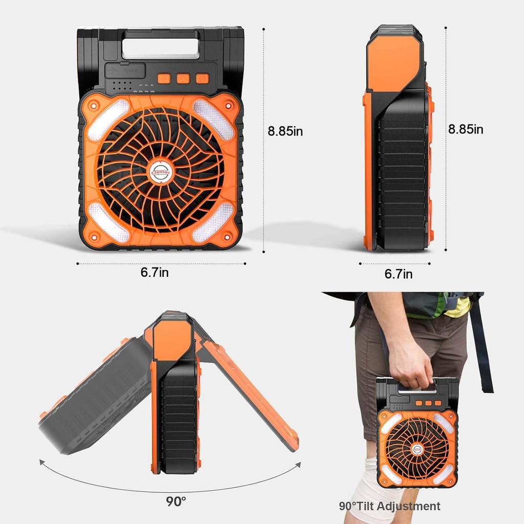 Portable Solar Fans with LED Lantern Rechargeable Powered Camping Folding Fan USB
