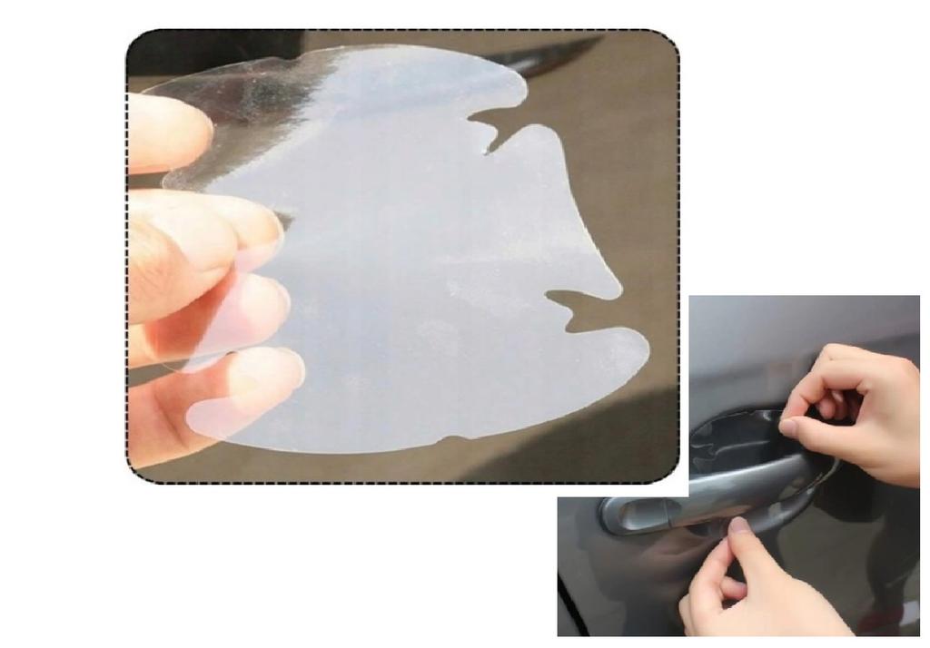Car door handle sticker, protective foil, transparent, 9.5x8.5 cm - 4 pcs