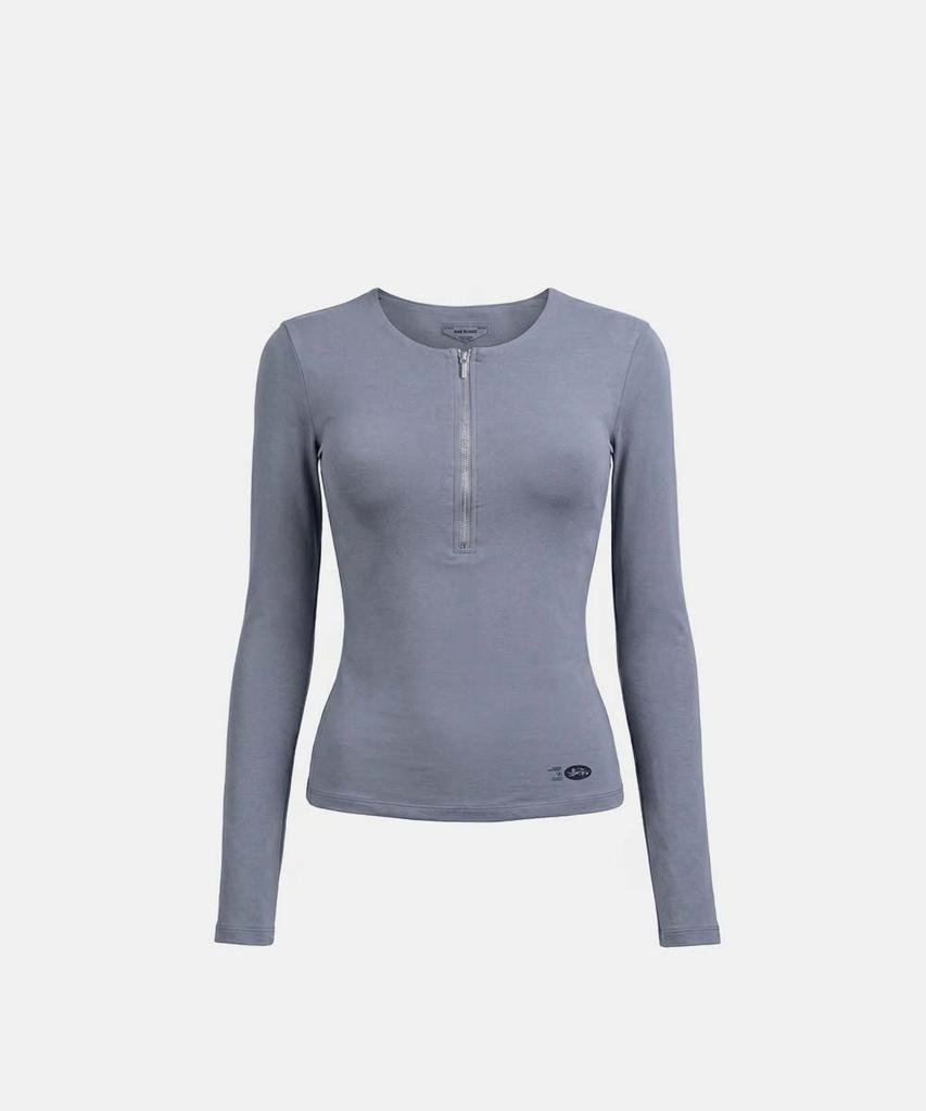 BADBLOOD Everyday Zip Henley Long Sleeve T-Shirt - Blue Gray