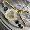 Women's Heart Shaped Bracelet Watch Rhinestone Heart Quartz Wristwatch Adjustable Slider Bracelet Dress Watch