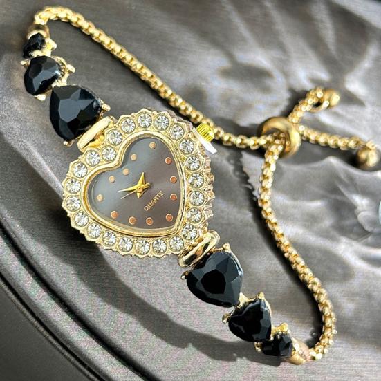Women's Heart Shaped Bracelet Watch Rhinestone Heart Quartz Wristwatch Adjustable Slider Bracelet Dress Watch