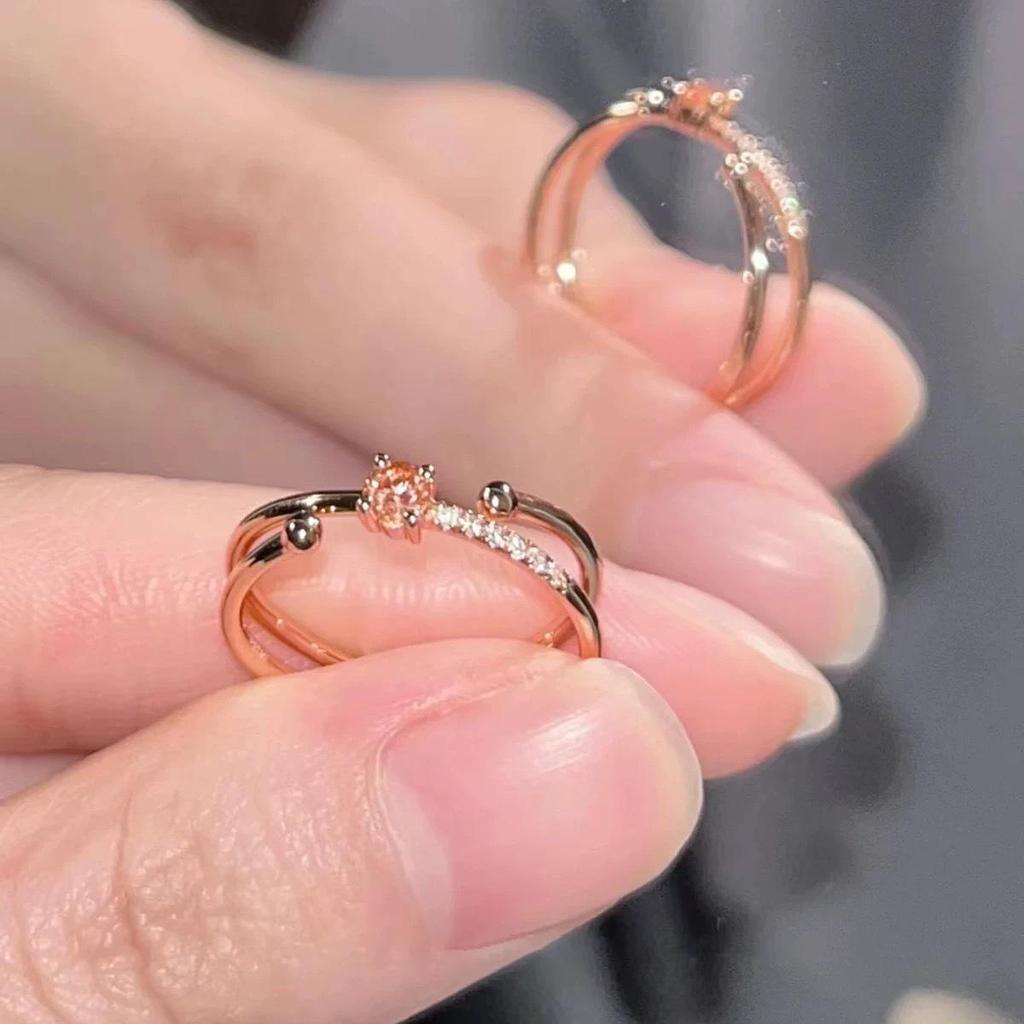 Женское открытое регулируемое кольцо Star Trail с розовым бриллиантом: Высококлассный нишевый дизайн, легкая роскошь, холодный стиль INS