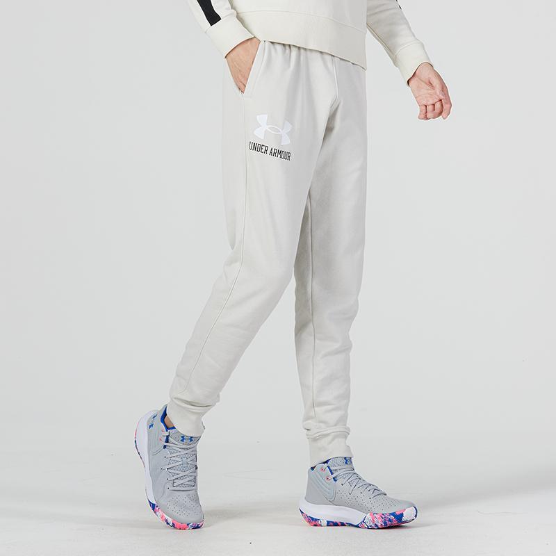 Under Armour Rival Fleece Knitted Sweatpants Men's Beige Thickened Cuffed Pants 1373411-110