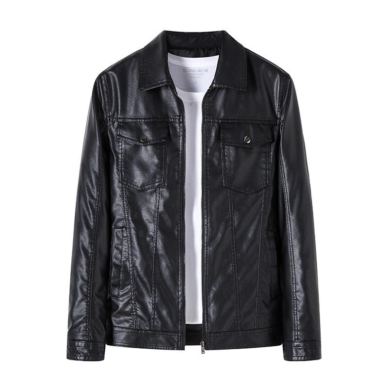 Осенне-зимняя повседневная мужская кожаная куртка с лацканами, деловая тонкая кожаная куртка на молнии, мужская куртка из искусственной кожи, модная