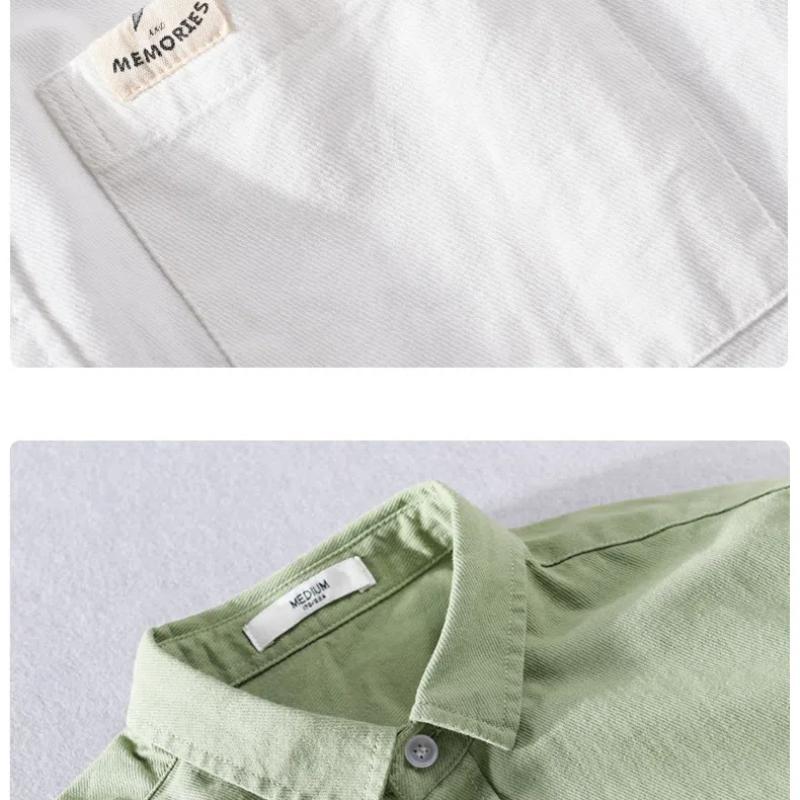 Весенне-летняя мужская рубашка с длинным рукавом в корейском стиле, молодежная повседневная рубашка из чистого хлопка для мужчин, однотонная рубашка с воротником-лацканами, пуговицами и карманом