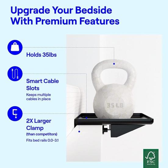 Прикроватная полка, прочный подвесной прикроватный лоток для хранения, съемный пластиковый стеллаж для хранения для общежития, дома, спальни