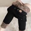 Women's Winter Thickened Fleece Lined High Waist Slim Fit Pants Elastic Versatile Warm Cotton Trousers for Outerwear
