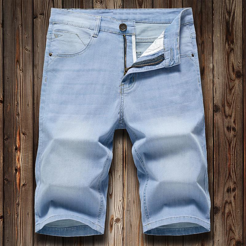 Men's Light Blue Casual Elastic Denim Shorts