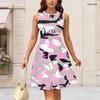 Women Plus Size Round Neck Sleeveless Leopard Printed Gathered Waist A Line Dress