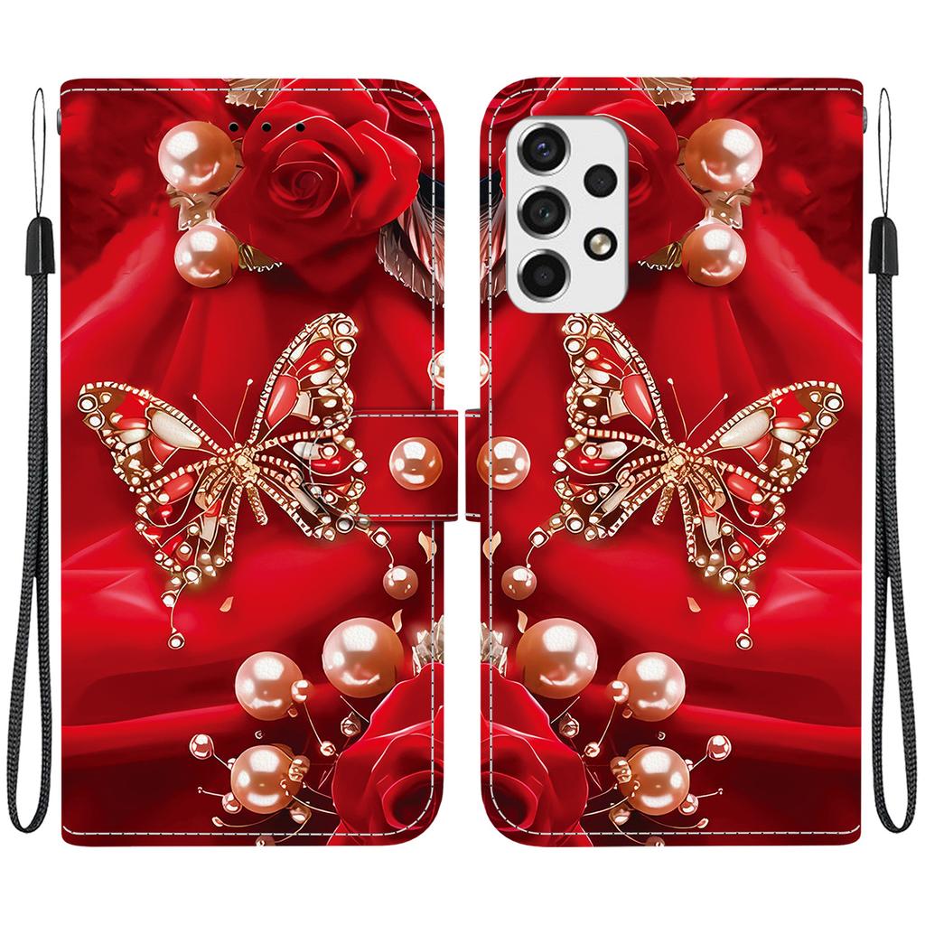 Handmade PU Leather Flip Case for Samsung Galaxy A53 5G (A536B/A536U/A536...)- Anti-Slip Shockproof Cover with Wrist Strap & Heart/Rose Cat Designs