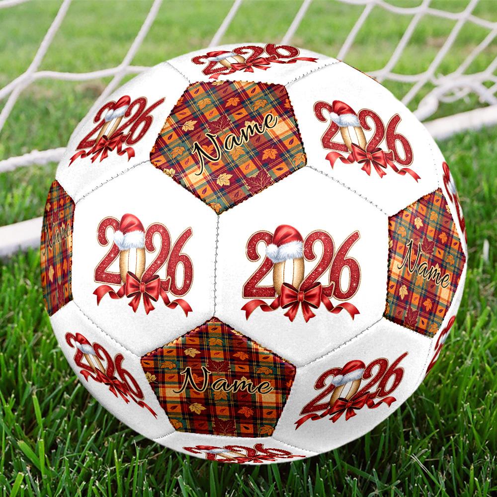 Customize Your Name 2026 Christmas Celebration Autumn Plaid Leaves Size 5 Soccer Ball Machinestitched Indooroutdoor Training And Matches Soccer