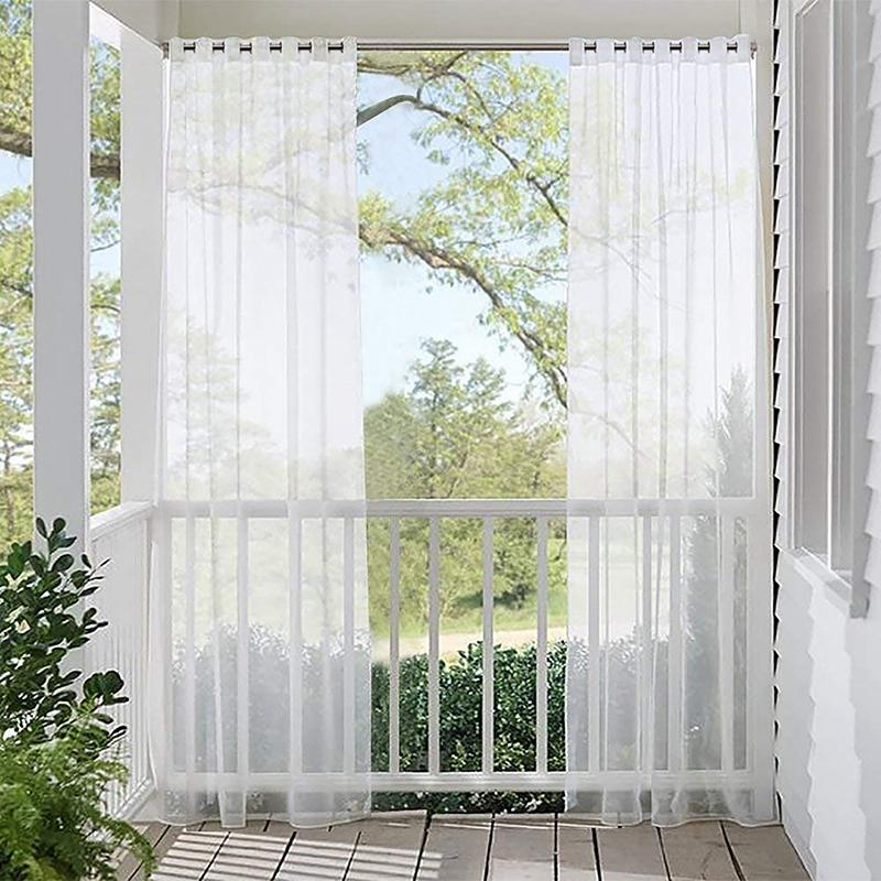 Patio Waterproof Voile Sheer Outdoor Garden Curtains Eyelets Yard Divider Gazebo Pergola Curtains Panel Tulle Net Window Drapes