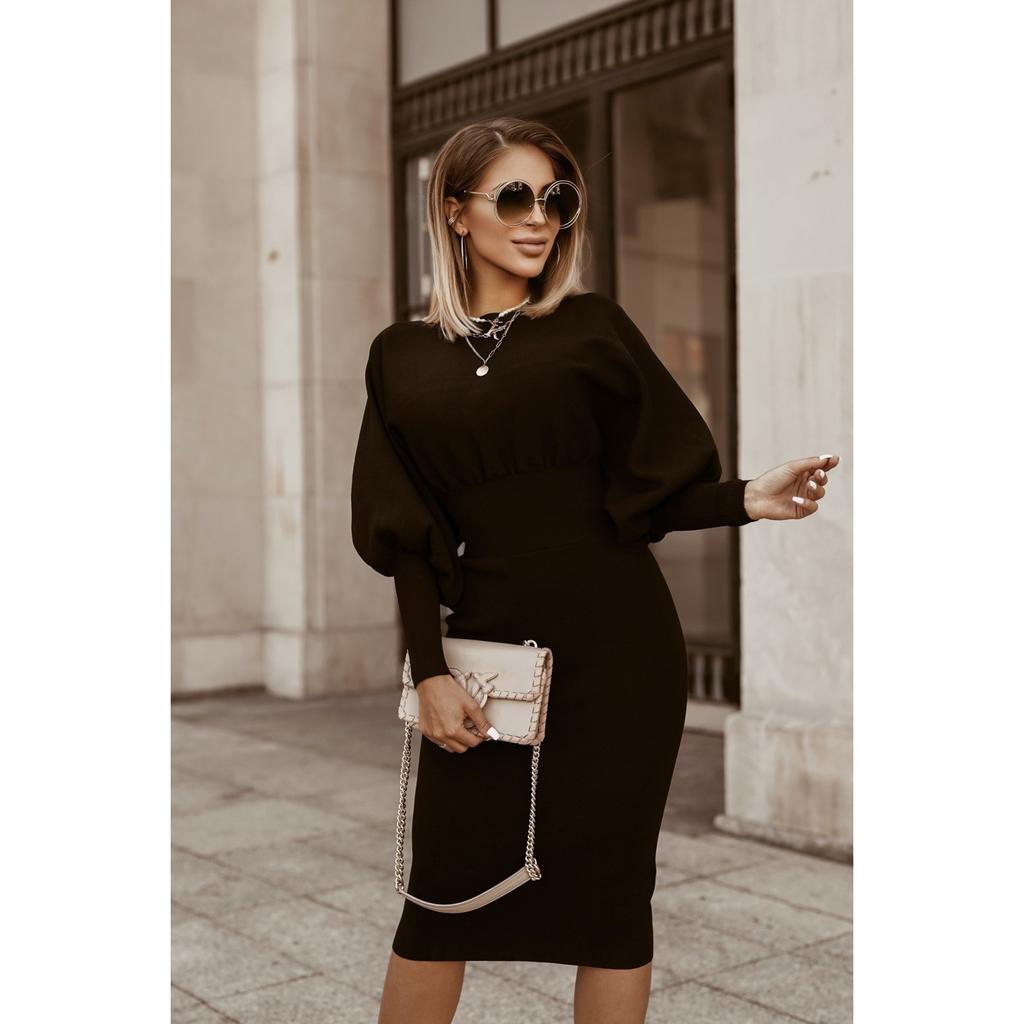Женское зимнее платье-карандаш 2025 | Однотонное с рукавами-фонариками и приталенное | Осеннее облегающее платье-бодикон - Теплая юбка-карандаш (S-3XL)