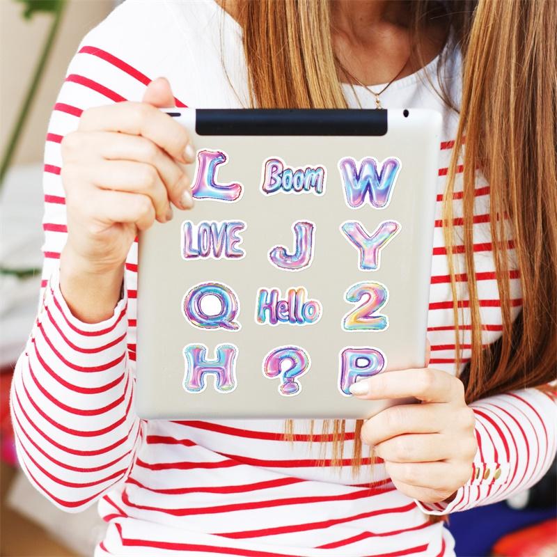 10/30/50PCS Laser Silver English PVC Sticky Sticker Aesthetic DIY Decoration Scrapbooking Hand Accounting Supplies for Kids