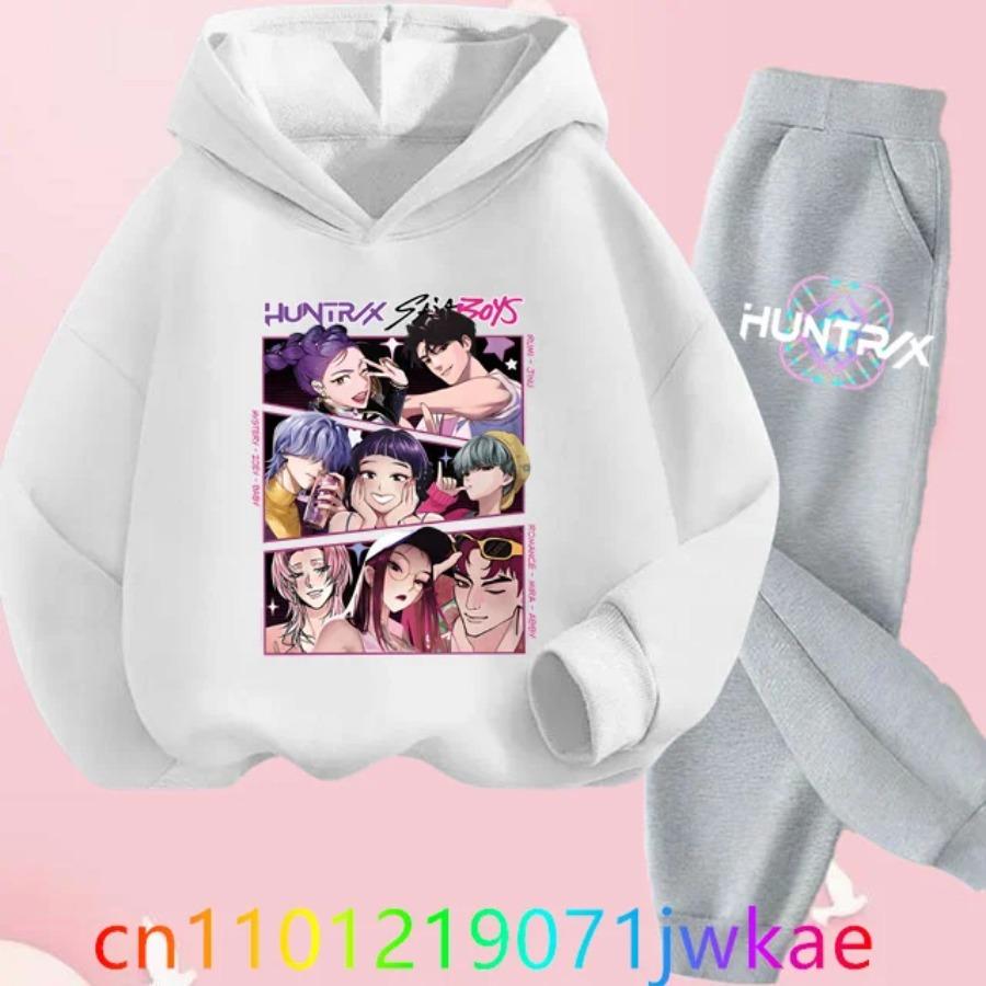 Детский костюм с капюшоном KPop Охотники на демонов с принтом Детская одежда Y2K Толстовки+Брюки Спортивные комплекты