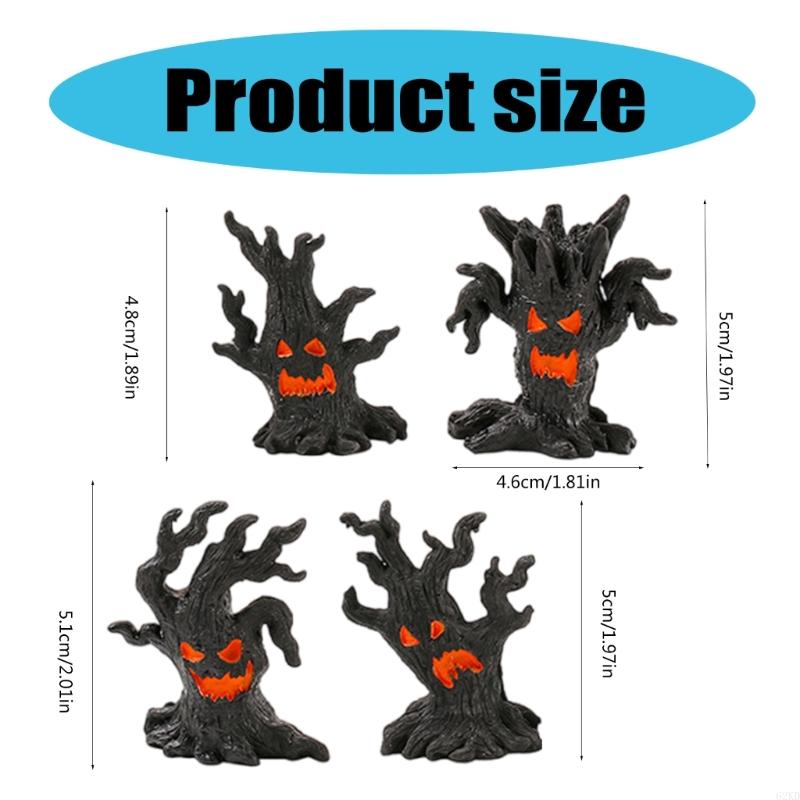 62KD 4Pcs Horror Tree Ghostly Halloween Miniature Resins Ornaments for Home Decors