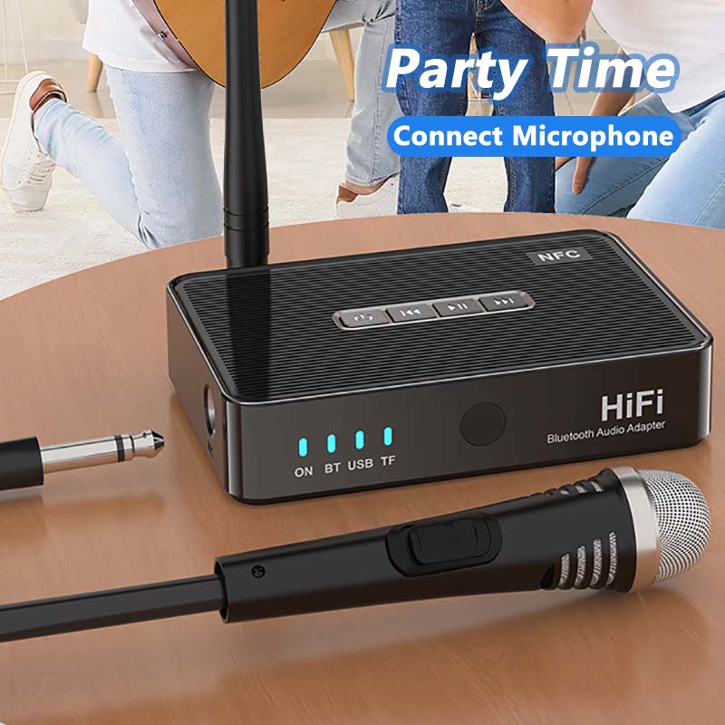 VAORLO Беспроводной адаптер NFC U-Disk TF Play с разъемом для микрофона Поддержка караоке Стерео Музыка Bluetooth-приемник Передача на большие расстояния